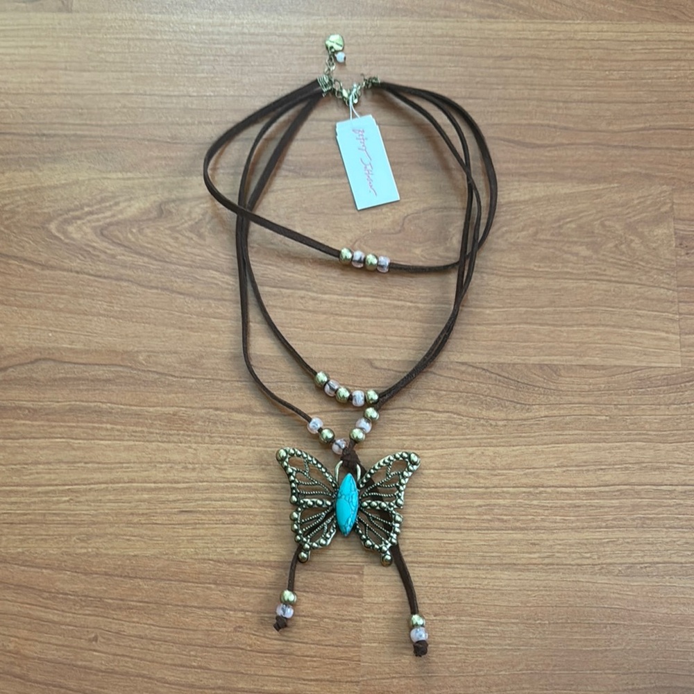 Butterfly Pendant Necklace with Turquoise Accent